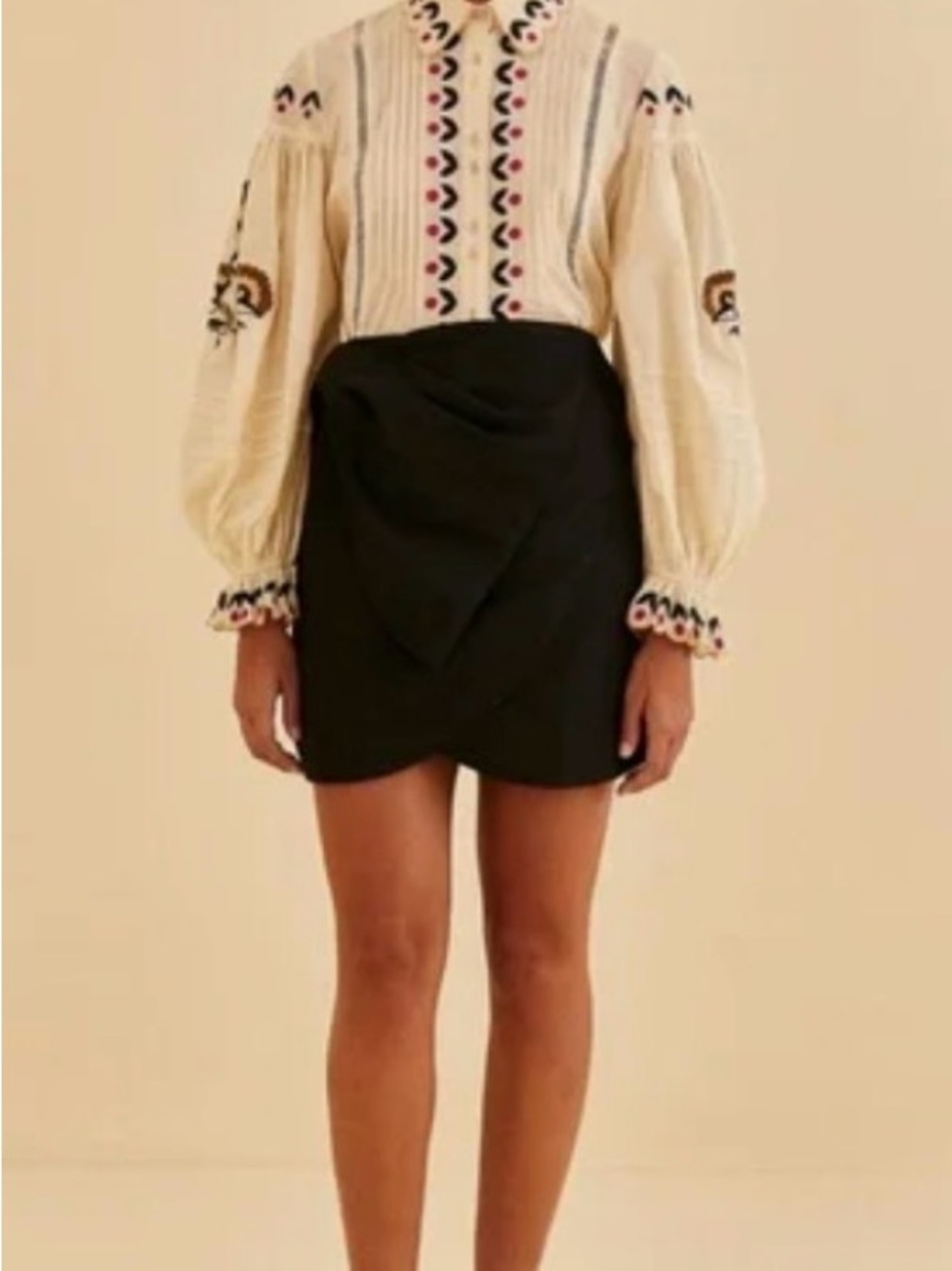 FARM Rio Black Draped Mini Skirt